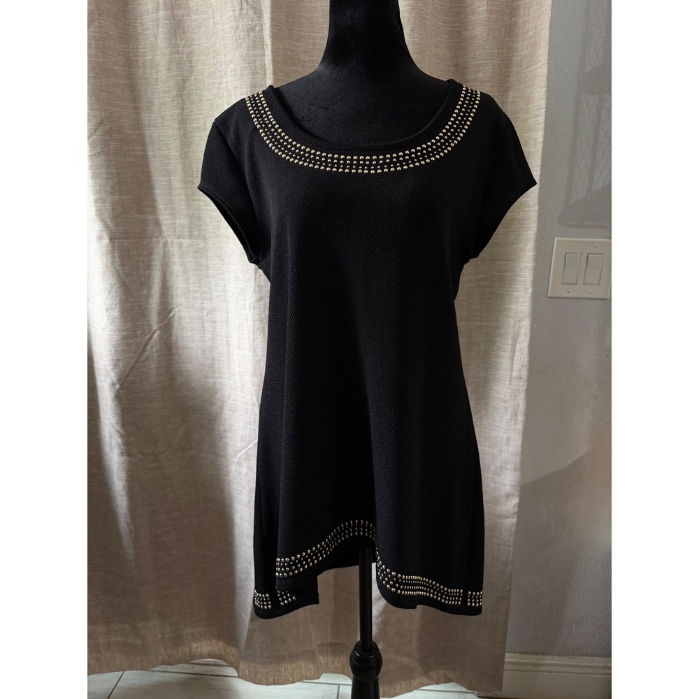 Premise Black Studded High Low Sleeveless Top Womens‎ L Gold Stud Crepe Blouse